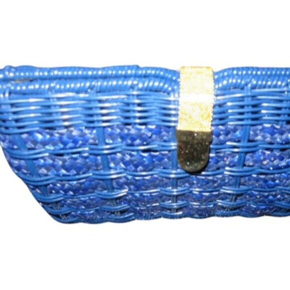 Basket Weave Handbag Cobalt Sapphire Blue & Gold Hardware Chain Crossbody Clutch - Picture 12 of 13